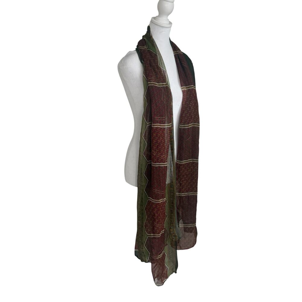 Vintage Silk Chiffon Scarf Boho Sheer Floral Long Wrap Festival Shawl - Picture 3 of 7